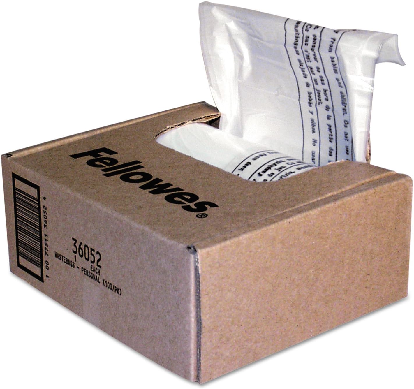 Fellowes Shredder Bags, 6-7 Gal, 15 x 9 x 26 in, 100/Carton, Clear