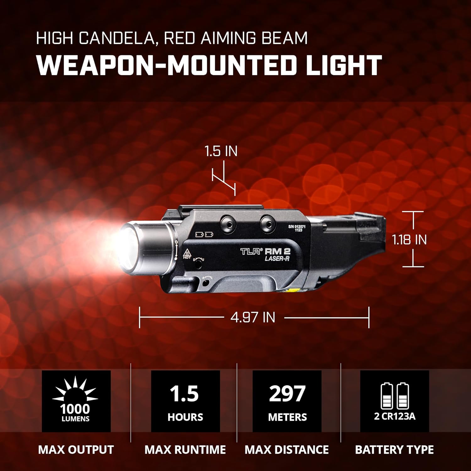 Streamlight 69448 TLR RM 2 1000-Lumen Rail-Mounted Tactical Weapon Light with Integrated Red Aiming Laser, and Key Kit, Black