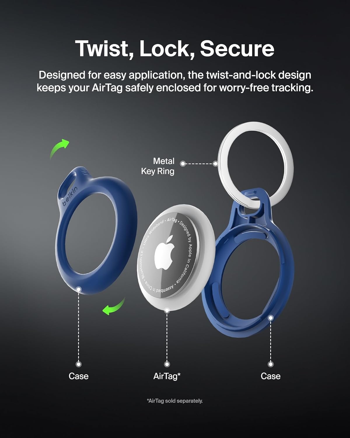 Belkin Apple AirTag Secure Holder with Key Ring - Durable Scratch-Resistant Case with Open Face & Raised Edges