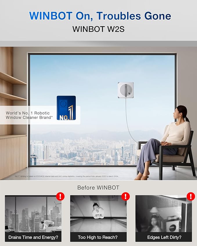 ECOVACS WINBOT W2S Smart Window Cleaner - 8000Pa Suction, 110 min Runtime