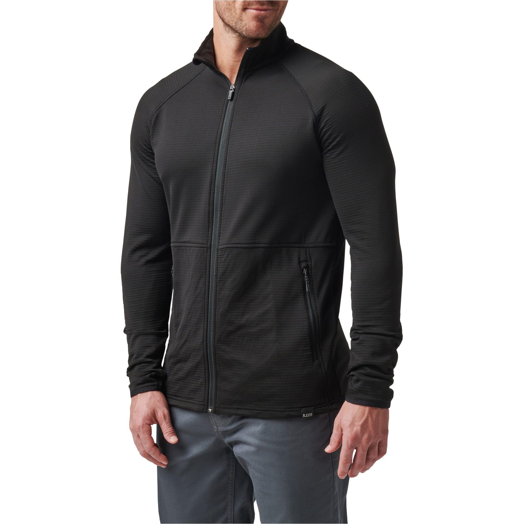 5.11 Tactical Men's Stratos Full Zip Jacket - High-Performance, Chin Guard - One Size Black