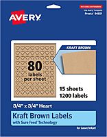 Avery Kraft Brown Heart Labels, Sure Feed Technology, 0.75" x 0.75", 1,200 Kraft Brown Labels, Print-to-The-Edge, Laser/Inkjet Printable 1,200 labels