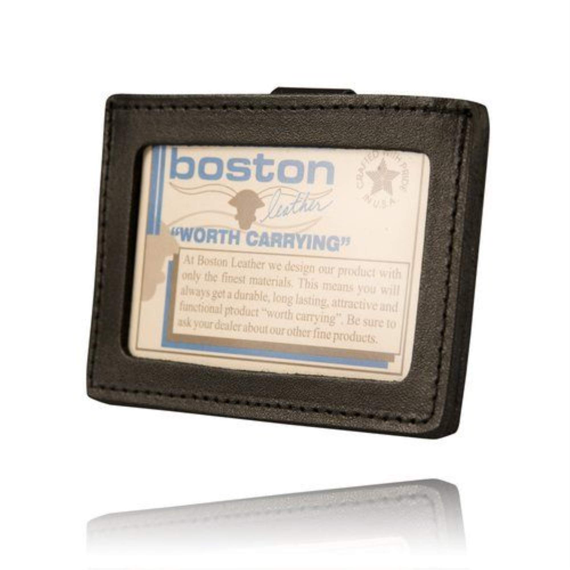 Boston Leather Clip-on Horizontal Id Holder - 5983-1