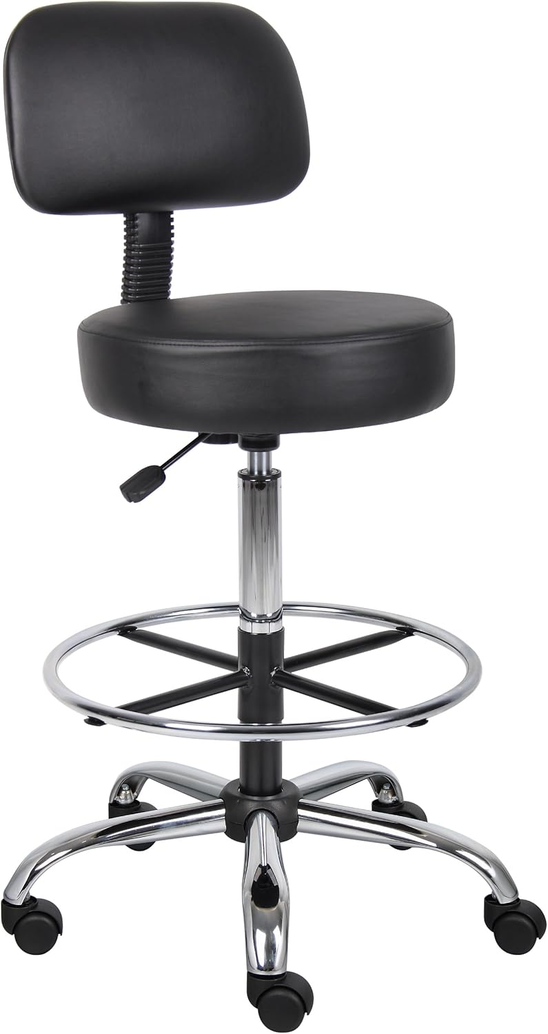 Adjustable Drafting Stool with Back and Removable Foot Rest: 28 to 34" Seat Height, 16 x 16" Seat