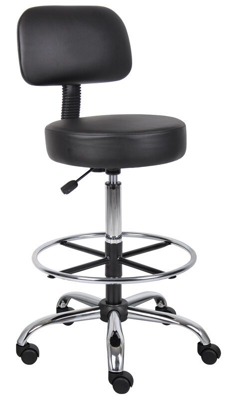 Adjustable Drafting Stool with Back and Removable Foot Rest: 28 to 34" Seat Height, 16 x 16" Seat