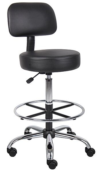 Adjustable Drafting Stool with Back and Removable Foot Rest: 28 to 34" Seat Height, 16 x 16" Seat