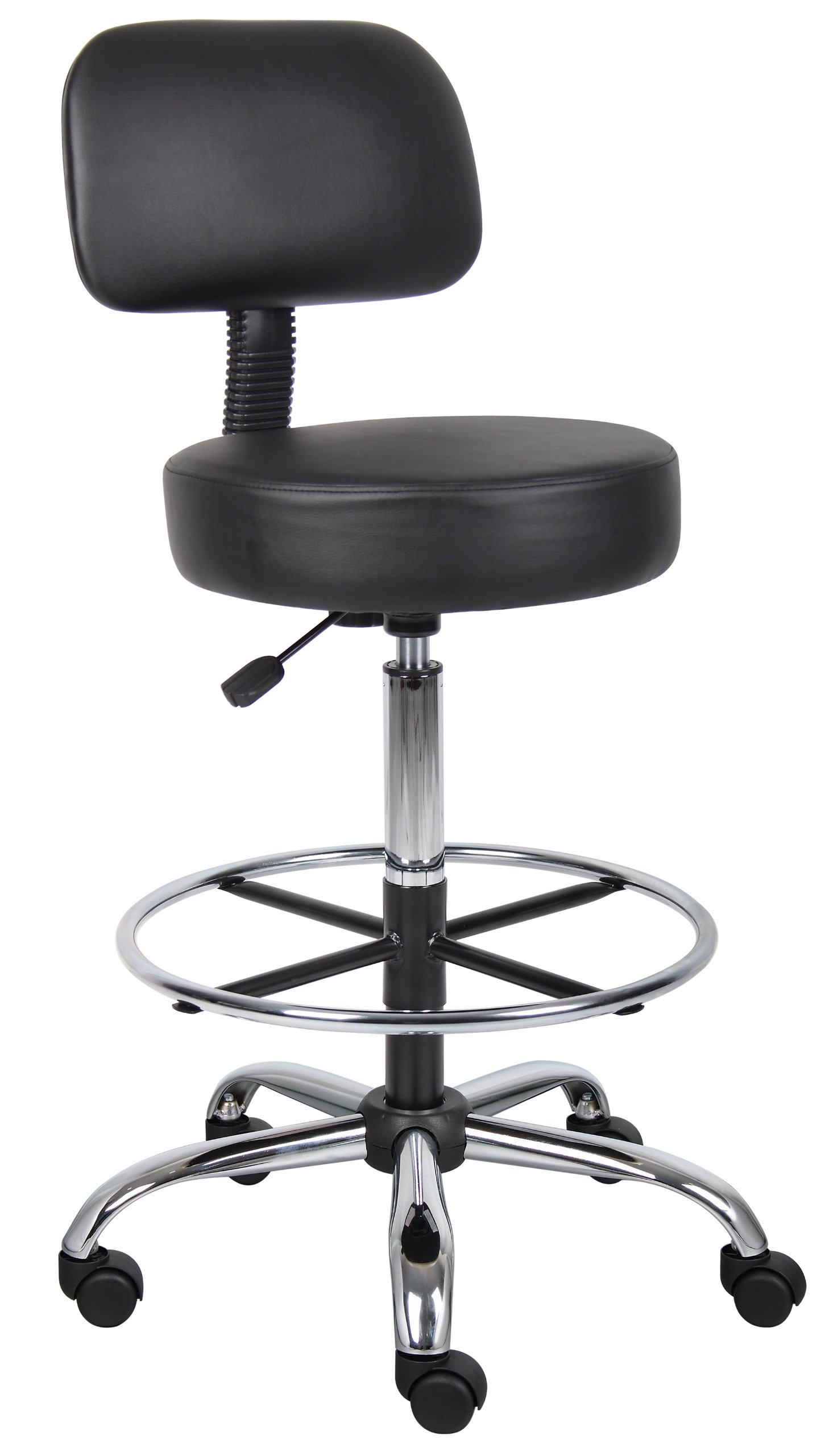 Adjustable Drafting Stool with Back and Removable Foot Rest: 28 to 34" Seat Height, 16 x 16" Seat