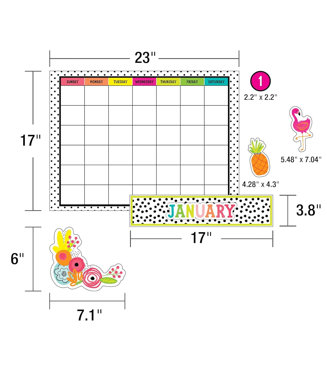 Schoolgirl Style Simply Stylish Tropical 92-Piece Calendar Bulletin Board Set for Classroom