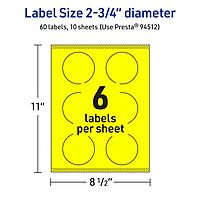 Avery Printable Round Labels, Sure Feed Technology, 2.75" Diameter, Neon Yellow, Print-to-the-Edge