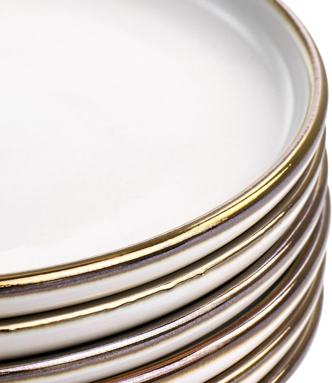ELAMA 6-Piece Matte Stoneware Salad Plate Set with Gold Rim
