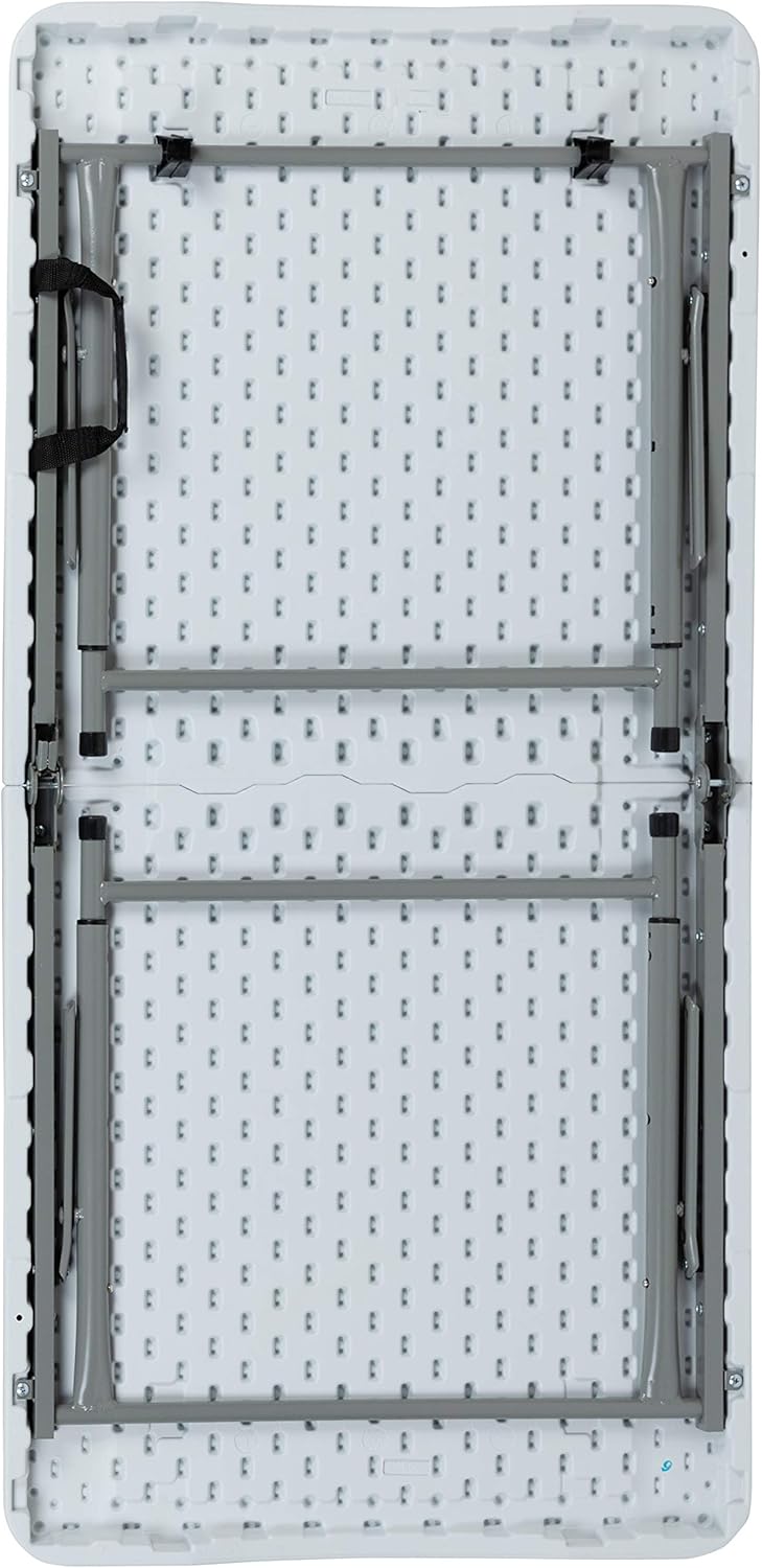 Flash Furniture Height-Adjustable Bi-Fold Plastic Folding Table With Carrying Handle, 29inH x 23-3/4inW x 47-1/2inD