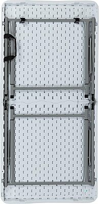 Flash Furniture Height-Adjustable Bi-Fold Plastic Folding Table With Carrying Handle, 29inH x 23-3/4inW x 47-1/2inD, Granite White