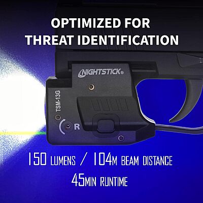 Nightstick TSM-13G 150-Lumen Rechargeable Tactical Light withGreen Laser Sight -IP-X4 Water-Resistant Handgun Lights for Sig