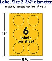 Avery Printable Round Labels, Sure Feed Technology, 2-3/4" Diameter, Bright Yellow Labels, Print-to-The-Edge