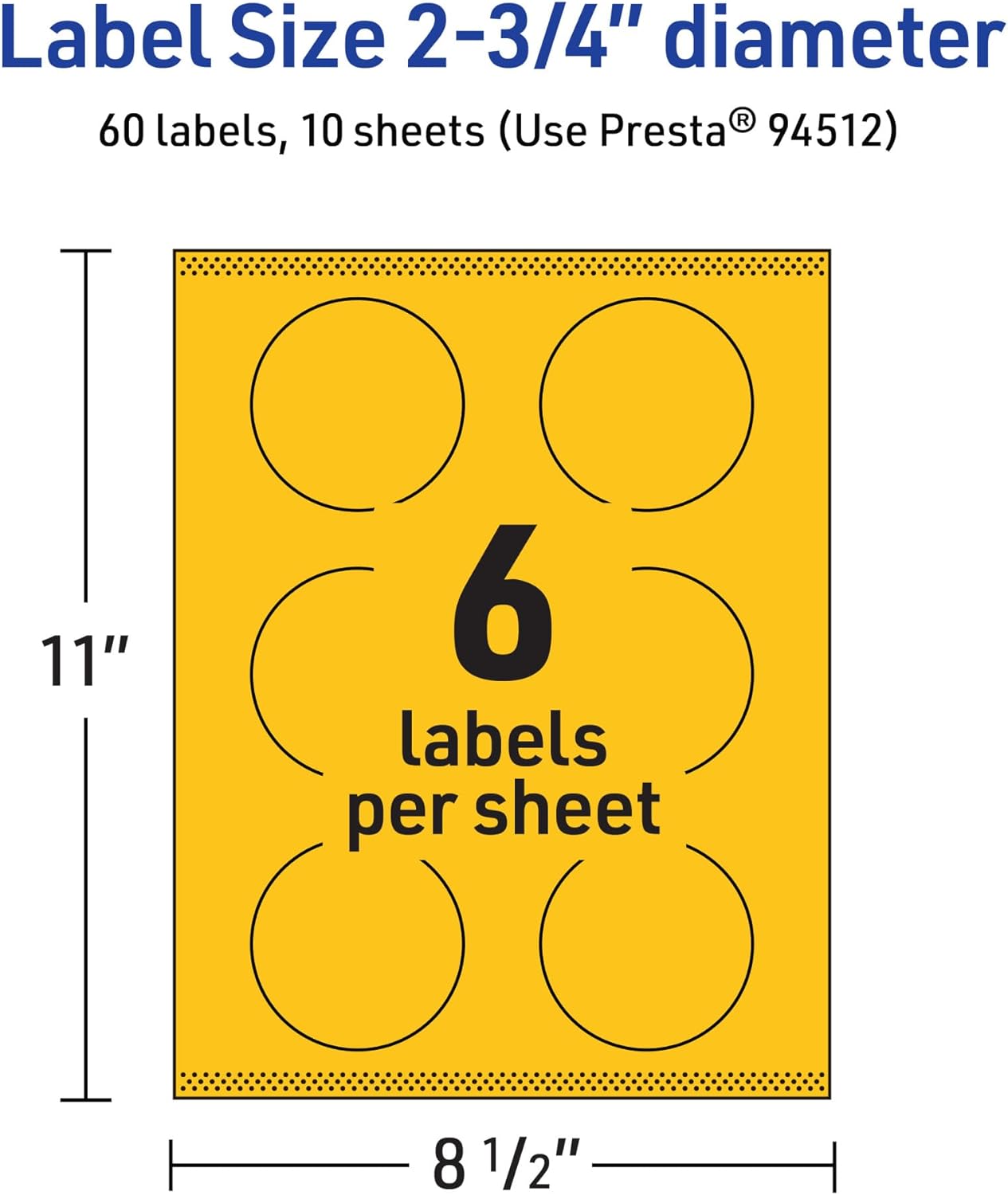 Avery Printable Round Labels, Sure Feed Technology, 2-3/4" Diameter, Bright Yellow Labels, Print-to-The-Edge