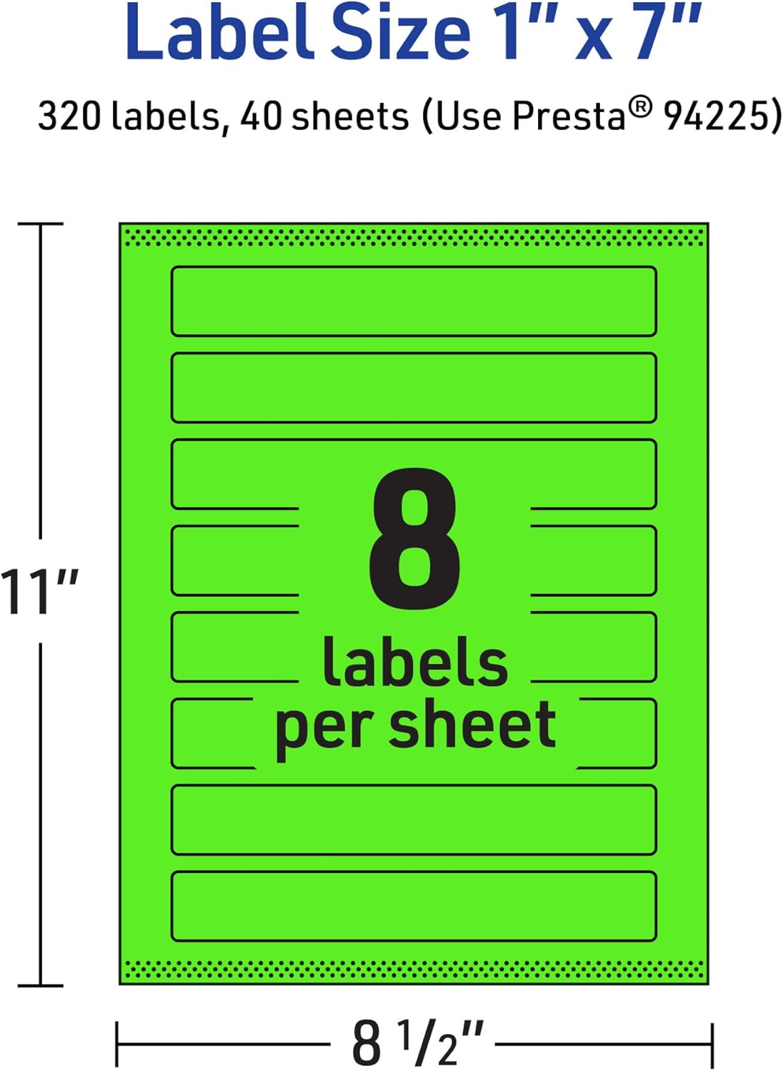 Avery Printable Rectangle Labels, Sure Feed Technology, 1" x 7", Neon Green, Print-to-the-edge, Laser/Inkjet Printable