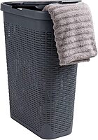 Mind Reader 40L Slim Laundry Hamper with Lid, Wicker-Style Plastic