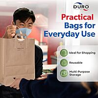 Duro 70# Large Brown Paper Shopping Bags with Handles Bulk, 300 Pcs 12x7x17 - Heavy Duty Restaurant Takeout/To Go Bags, Delis, & Retail Merchandise 1 Count (Pack of 300)