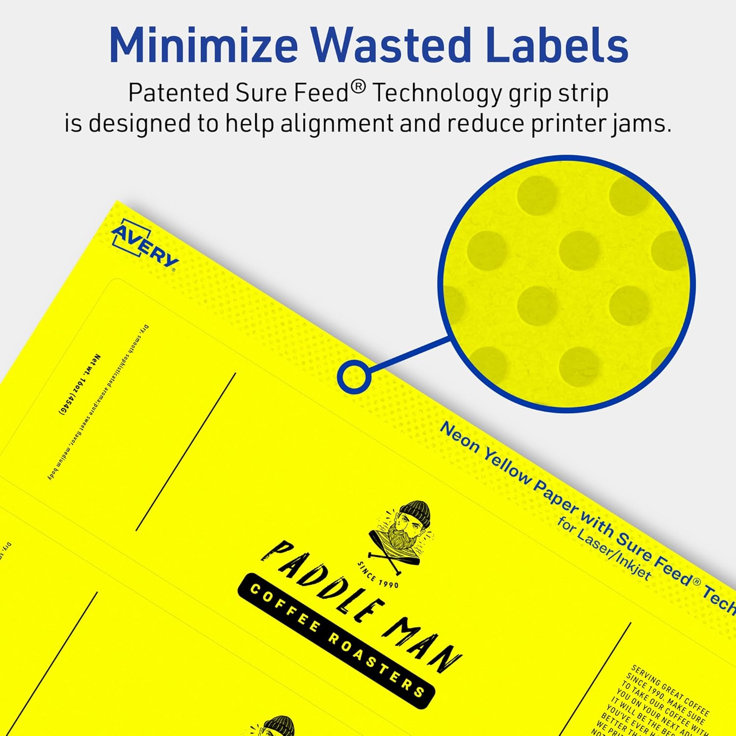 AVERY Printable Rectangle Labels, Sure Feed Technology, 2-1/4" x 7-3/4", Neon Yellow, Print-to-The-Edge, Laser/Inkjet