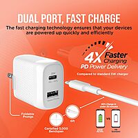 HyperGear USB-C Wall Charger Block - 25W & 12W USB-C to Lightning MFi Certified Cable Dual Port, USB Fast Charger, Compatible with iPhones, iPods, Tablets, Laptops & More - White