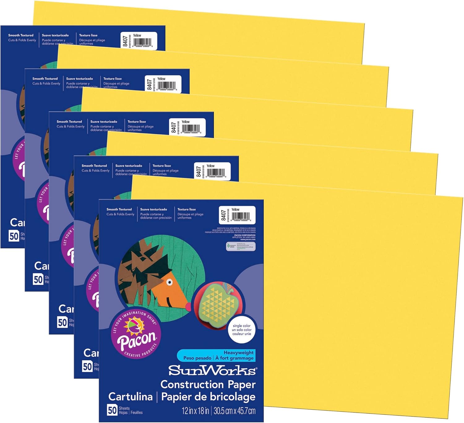 Prang Construction Paper, Medium Weight, Yellow, 12 x 18 in, 50 Sheets, 5 Pack