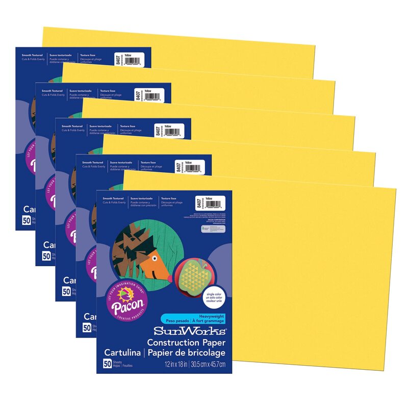 Prang Construction Paper, Medium Weight, Yellow, 12 x 18 in, 50 Sheets, 5 Pack