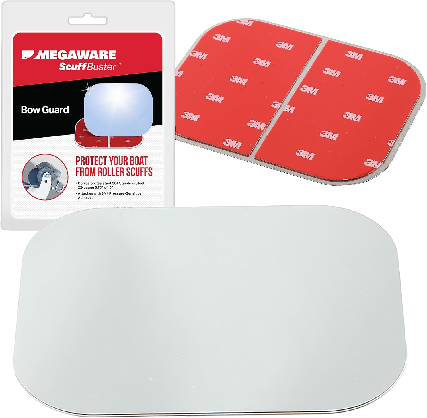 Megaware - ScuffBuster Bow Guard for Boats - Protects from Scuffs and Scratches - Stainless Steel Shield with 3M Adhesive