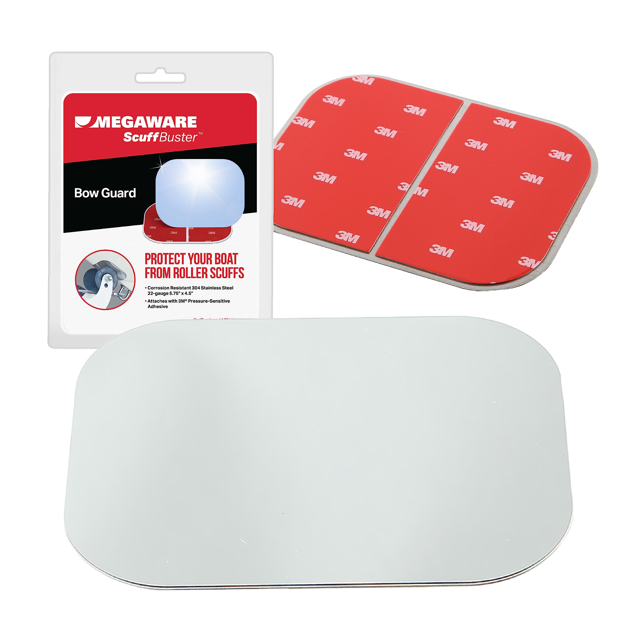 Megaware - ScuffBuster Bow Guard for Boats - Protects from Scuffs and Scratches - Stainless Steel Shield with 3M Adhesive