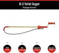 RIDGID 59787 Model K-3 Toilet Auger with Unclogging 3-Foot Snake and Bulb Head