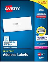 Avery Easy Peel Printable Address Labels with Sure Feed, 1" x 2-5/8" Customizable Stickers, White, 7,500 Blank Mailing Labels, Great for Mailing, Shipping, and More (5960) 7500 labels
