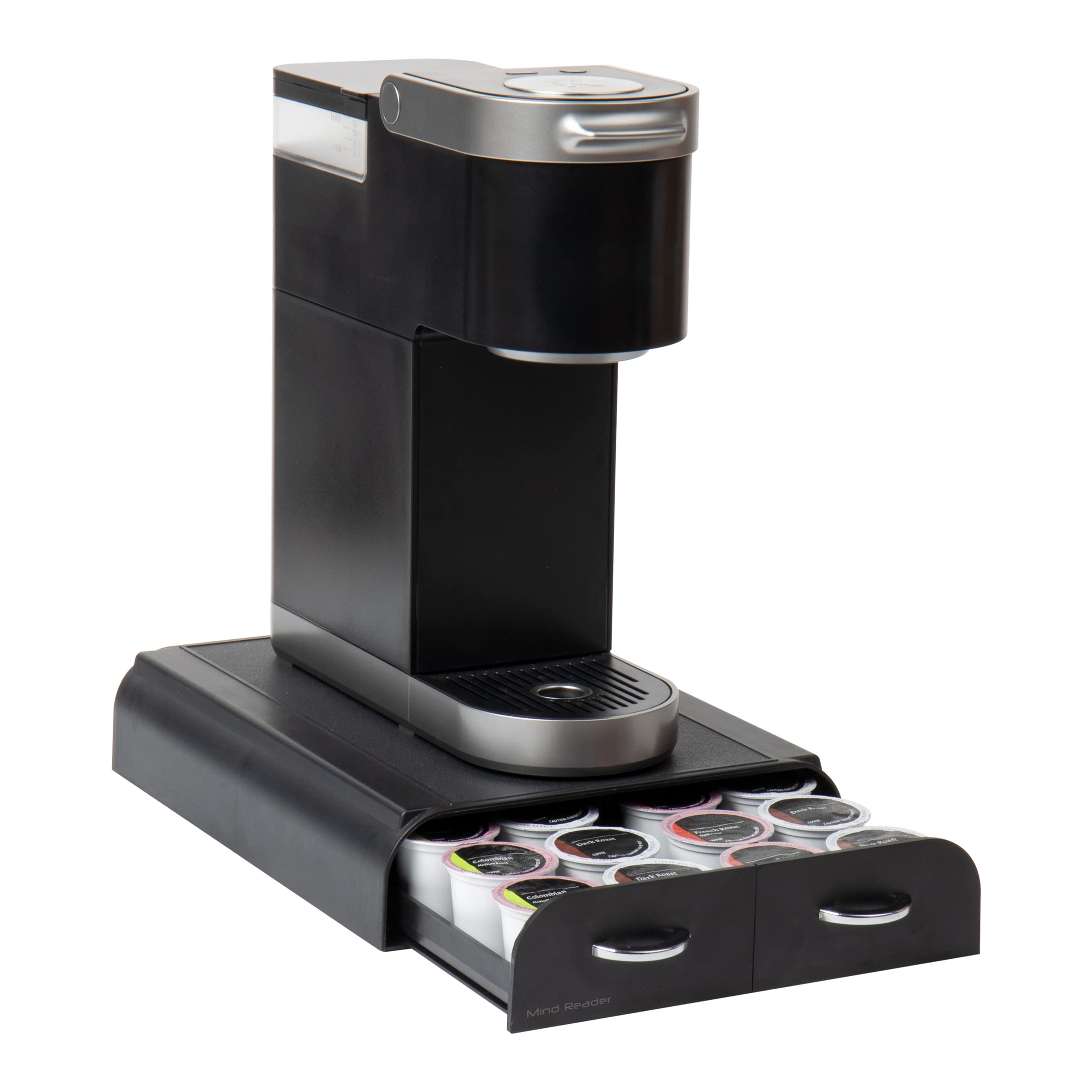 Mind Reader Single Serve Pod Organizer, 2 Drawers, 24 Pod Capacity, Keurig Mini Compatible, 9.5"L x 12.25"W x 2.5"H, Black