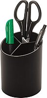 Business Source Large 3-Compartment Plastic Pencil Cup, 3inH x 3inW x 4.1inD, Plastic, Black