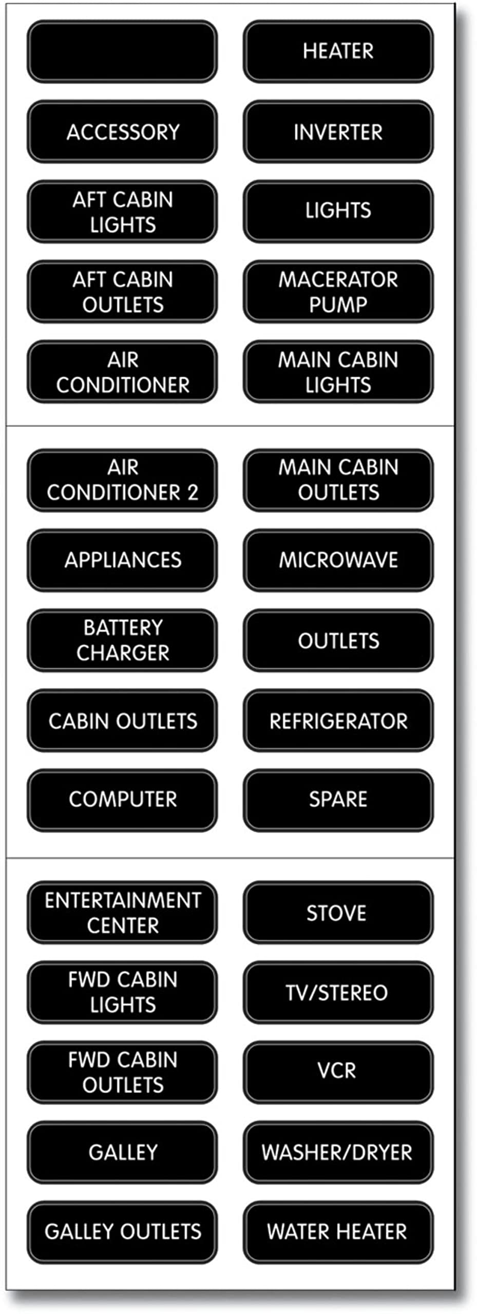 Blue Sea Systems Label Kit, AC Panel, 30 Basic Labels