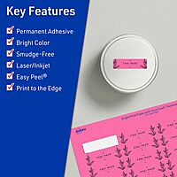 Avery Printable Rectangle Labels, Sure Feed Technology, 1\" x 1-1/2\", Bright Pink, Print-to-The-Edge, Laser/Inkjet Printable