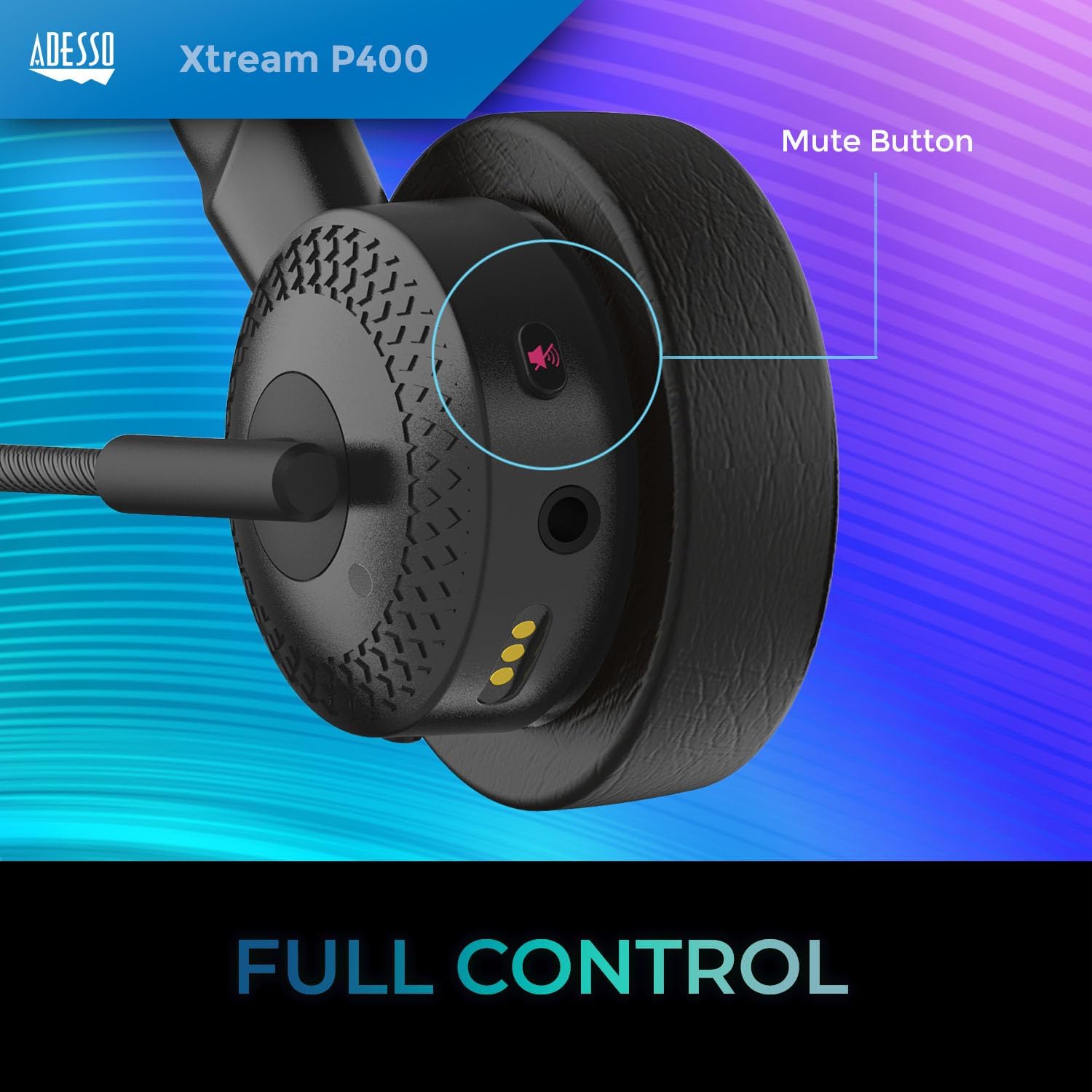 ADESSO Xtream P400 Wireless Multimedia Headset with Charging Dock - Bluetooth 5.0, 14Hrs Talk & Listen Time