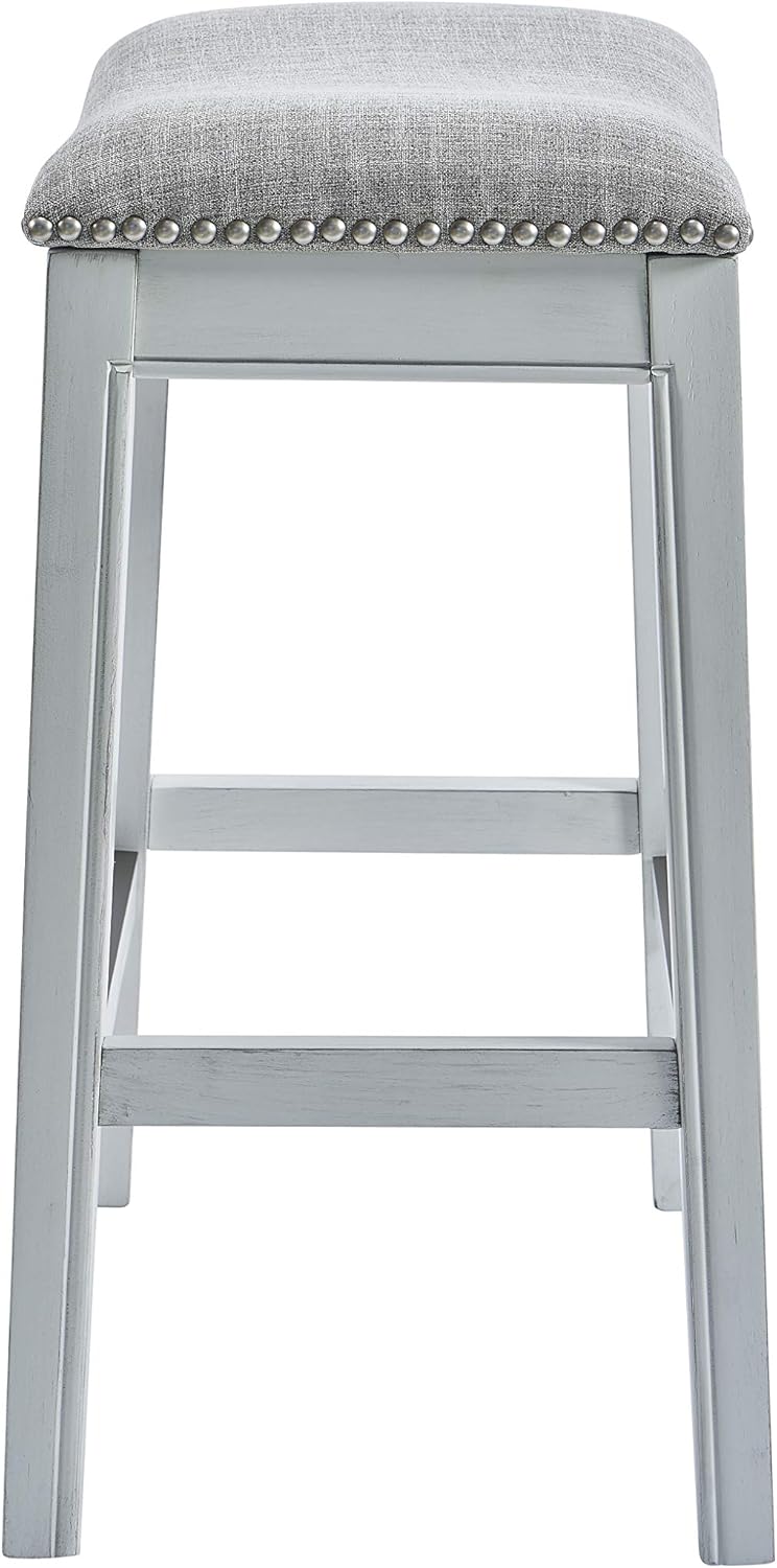 New Ridge Home Goods Zoey 26in. Counter-Height Backless Wood Saddle-Seat Barstool with Nailhead Trim