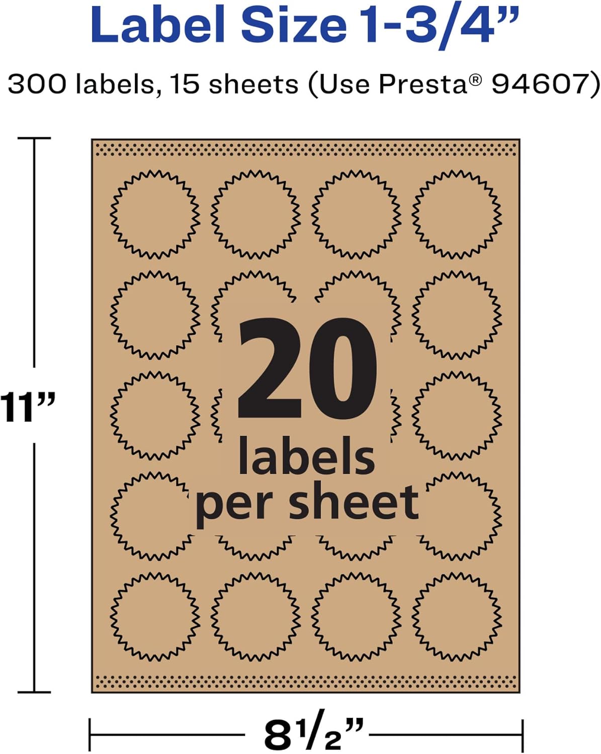 Avery Kraft Brown Starburst Labels, Sure Feed Technology, 1.75", 300 Kraft Brown Labels, Print-to-The-Edge