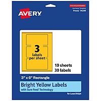 Avery Printable Rectangle Labels, Sure Feed Technology, 3 x 6, Bright Yellow, Print-to-The-Edge, Laser/Inkjet Printable