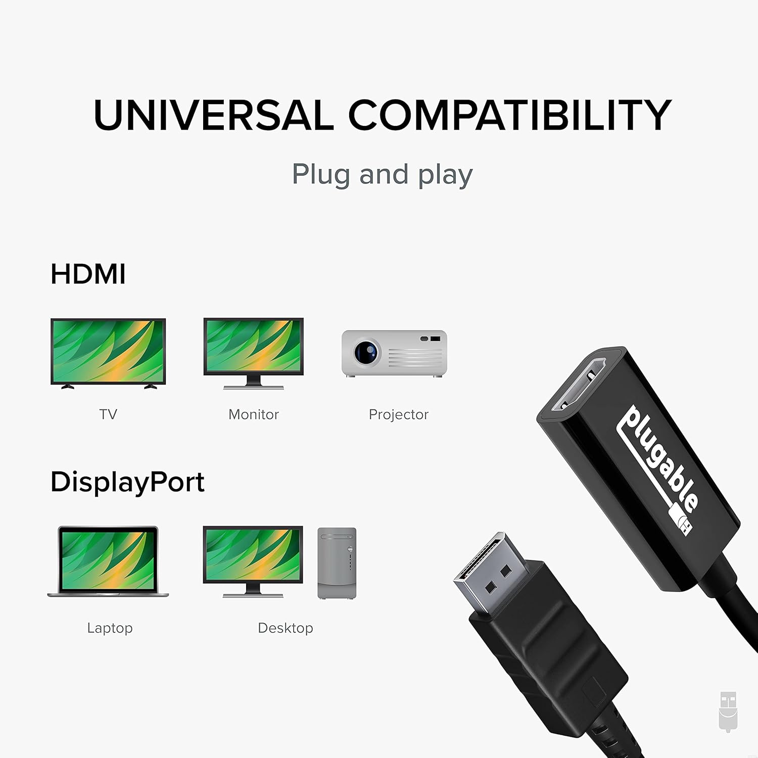 Plugable Active DisplayPort to HDMI Adapter, Uni-Directional, Driverless