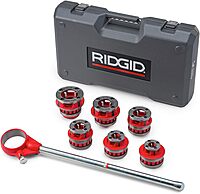 RIDGID 41935 Model 700 Hand-Held 120-Volt Power Drive, Silver & 36475 Model 12-R Exposed Ratchet Pipe Threader Set