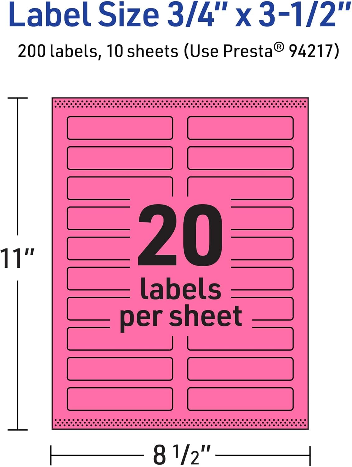 Avery Printable Rectangle Labels, Sure Feed Technology, 3/4" x 3-1/2", Bright Pink Labels, Print-to-The-Edge