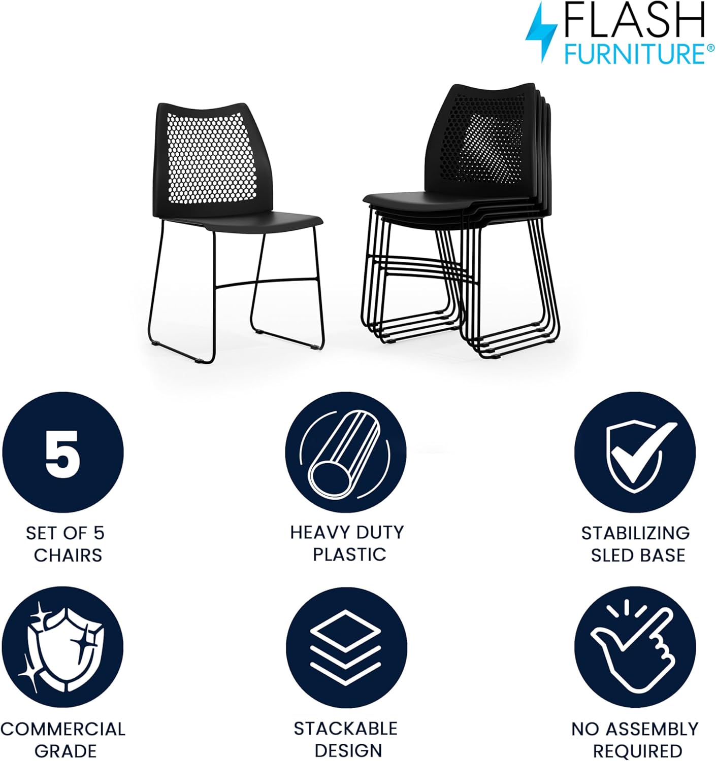 Flash Furniture HERCULES Series 661 lb Capacity Stack Chair with Air-Vent Back and Sled Base