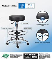 Boss Office Products Medical Stool With Foot Ring And Antimicrobial Vinyl, 34inH x 25inW X 25inD, Black/Chrome