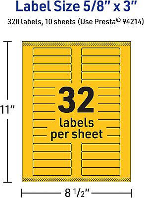 Avery Printable Rectangle Labels, Sure Feed Technology, 5/8" x 3", Bright Yellow, Laser/Inkjet Printable