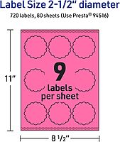 Avery Printable Round Scalloped Labels, Sure Feed Technology, 2-1/2 in, Bright Pink, Print-to-the-Edge