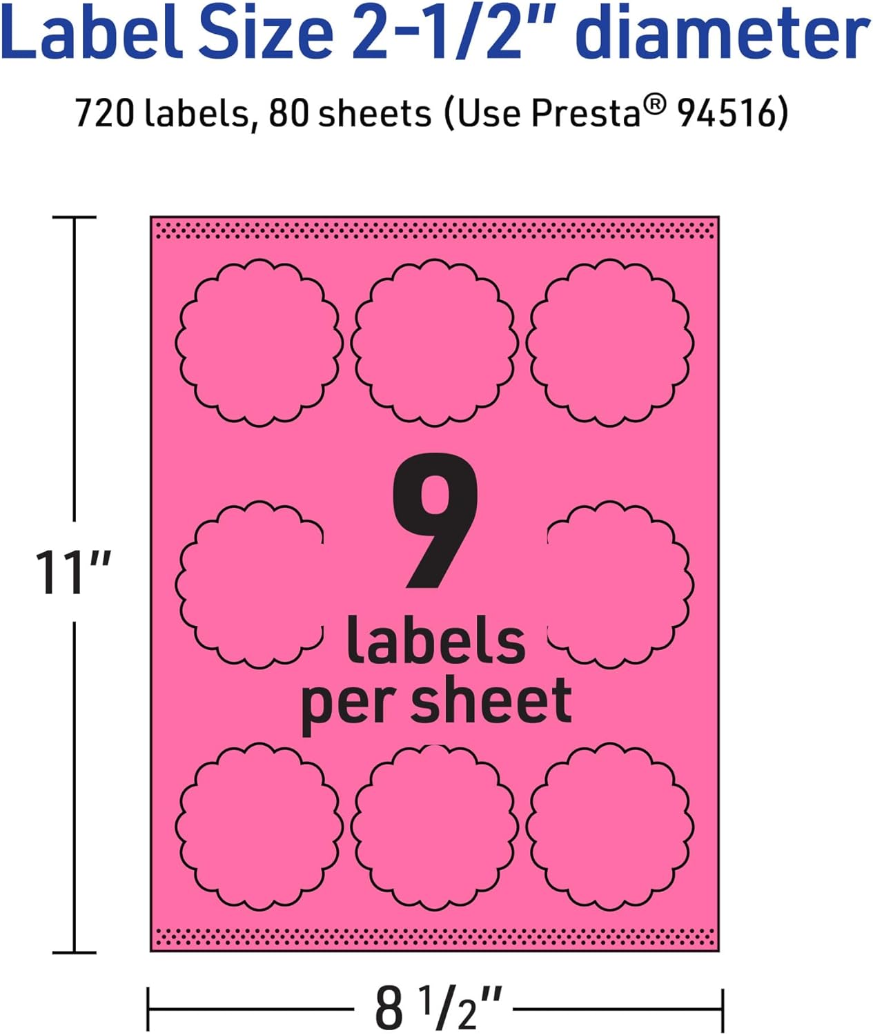 Avery Printable Round Scalloped Labels, Sure Feed Technology, 2-1/2 in, Bright Pink, Print-to-the-Edge