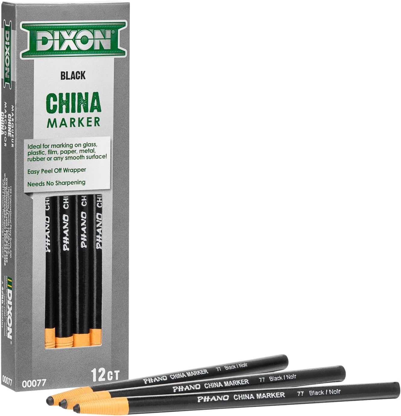 Dixon Phano China Markers, Black, Box Of 12