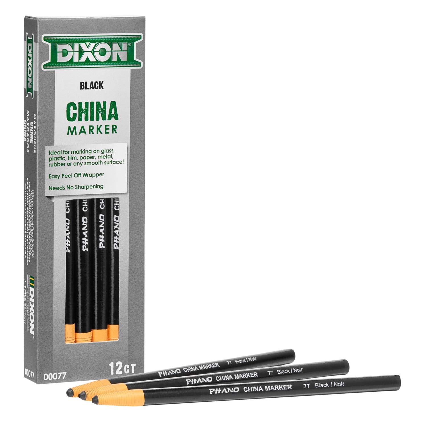 Dixon Phano China Markers, Black, Box Of 12