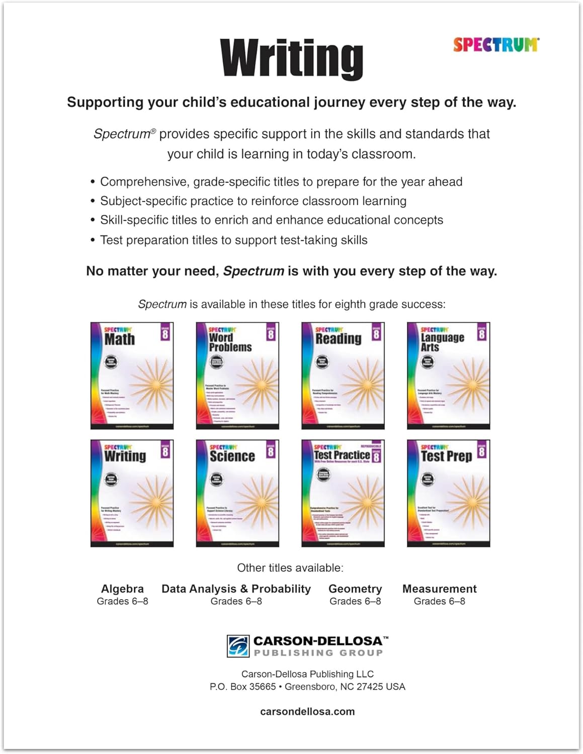 Spectrum Writing, Grade 8
