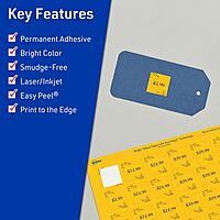 Avery Printable Square Labels, Sure Feed Technology, 1-1/2" x 1-1/2", Bright Yellow, Print-to-The-Edge, Laser/Inkjet Compatible